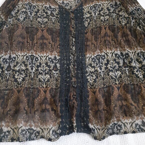 Fashion Bug Women's Size 1X Brown Black Button Dark Fairy Core Bell Sleeve Top - Picture 8 of 11